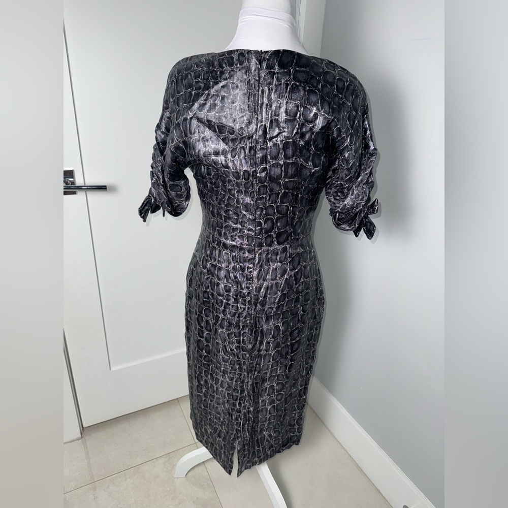 Blumarine Delilah Metallic Croc-Embossed Cocktail Dress/ Size 4 - Picture 6 of 8